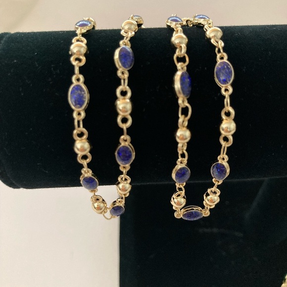 Yellow Gold Plated With Blue Stone Necklace Brand New - Picture 5 of 9